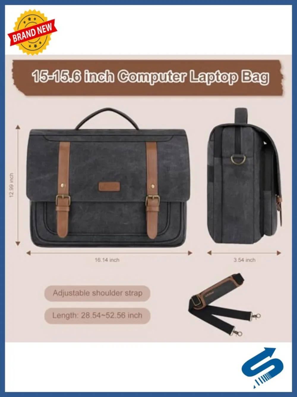 Canvas Messenger Laptop Bag for Men 15.6 inch Computer Case